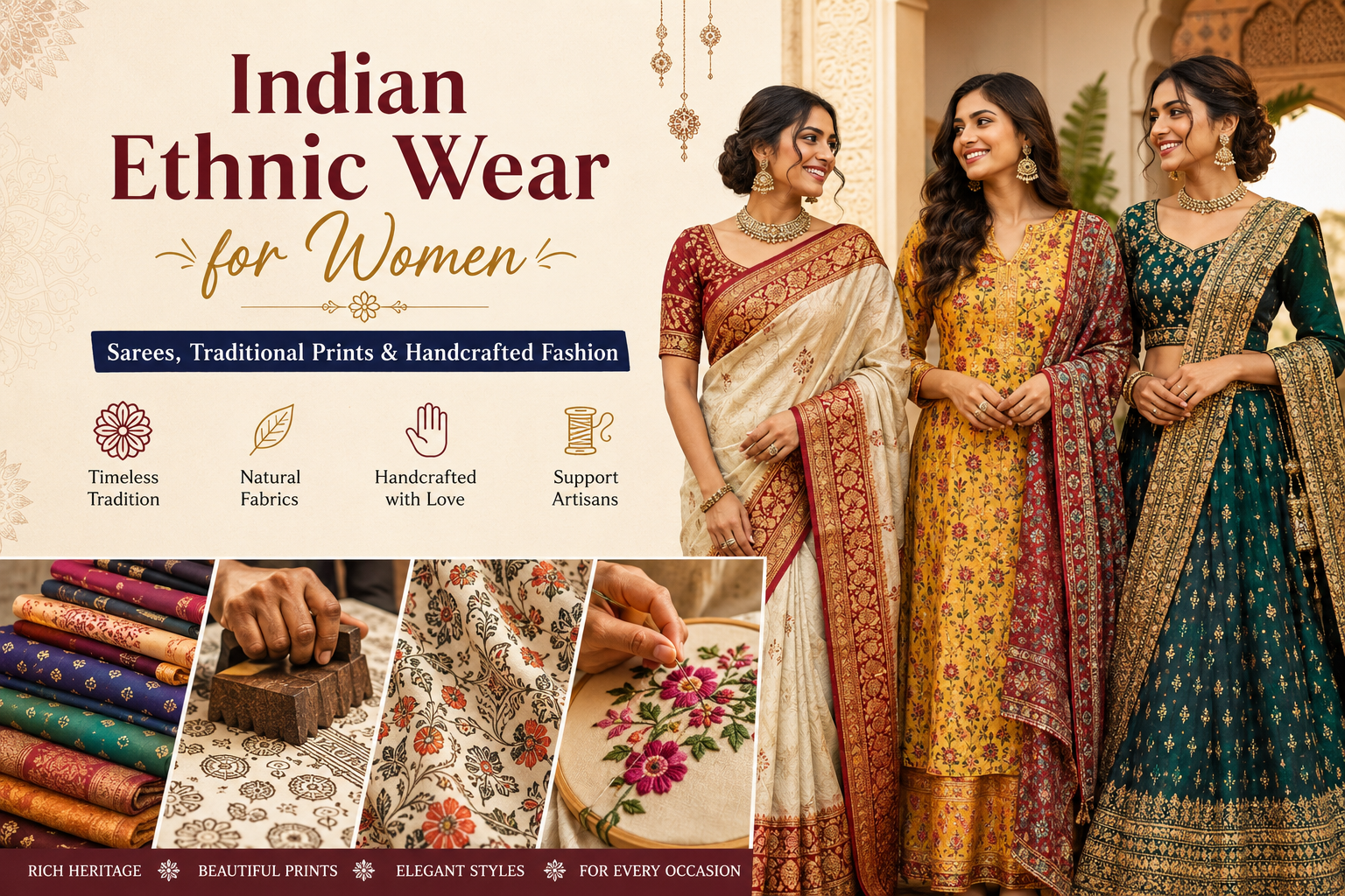 Indian Ethnic Wear for Women: Sarees, Traditional Prints & Handcrafted Fashion